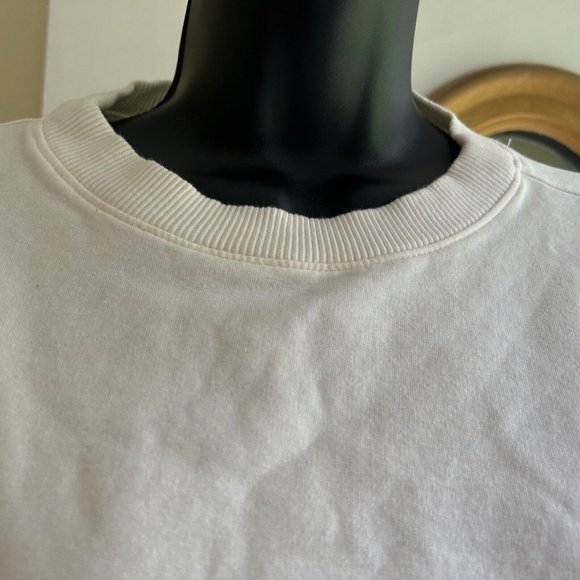 Women's Mng Crop Top Size Small Ivory Long Sleeve Crew Neck Ribbed Cuffs - Picture 2 of 7